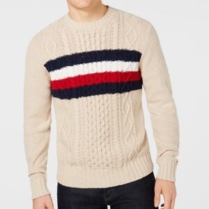 Tommy Hilfiger Cable Knit Sweater - Beige, Red, and Navy Excellent Condition SM